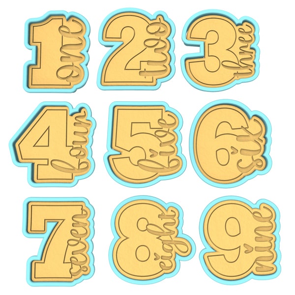 Birthday Number Sideways Cookie Cutter | Stamp | Stencil | Debosser Set. Any Size. Any Style. - SHARP EDGES - FAST Shipping #2.