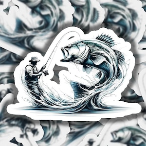 Bass Fisherman 1 Vinyl Sticker | Dishwasher Safe & Durable | Custom Sizes | Fast Shipping | Made in USA