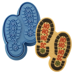 サンタの足跡クッキーカッター＆スタンプセット - クリスマスブーツプリントクッキーステンシル