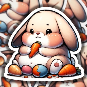 Chubby Bunny Eating Carrots Vinyl Sticker | Dishwasher Safe & Durable | Custom Sizes | Fast Shipping | Made in USA 3