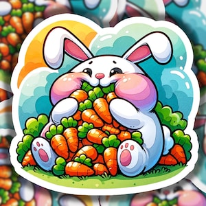 Chubby Bunny Eating Carrots Vinyl Sticker | Dishwasher Safe & Durable | Custom Sizes | Fast Shipping | Made in USA 6