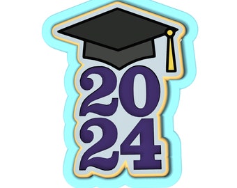 2024 Graduation Cookie Cutter | Stamp | Stencil - SHARP EDGES - FAST Shipping - Choose Your Own Size! #2B