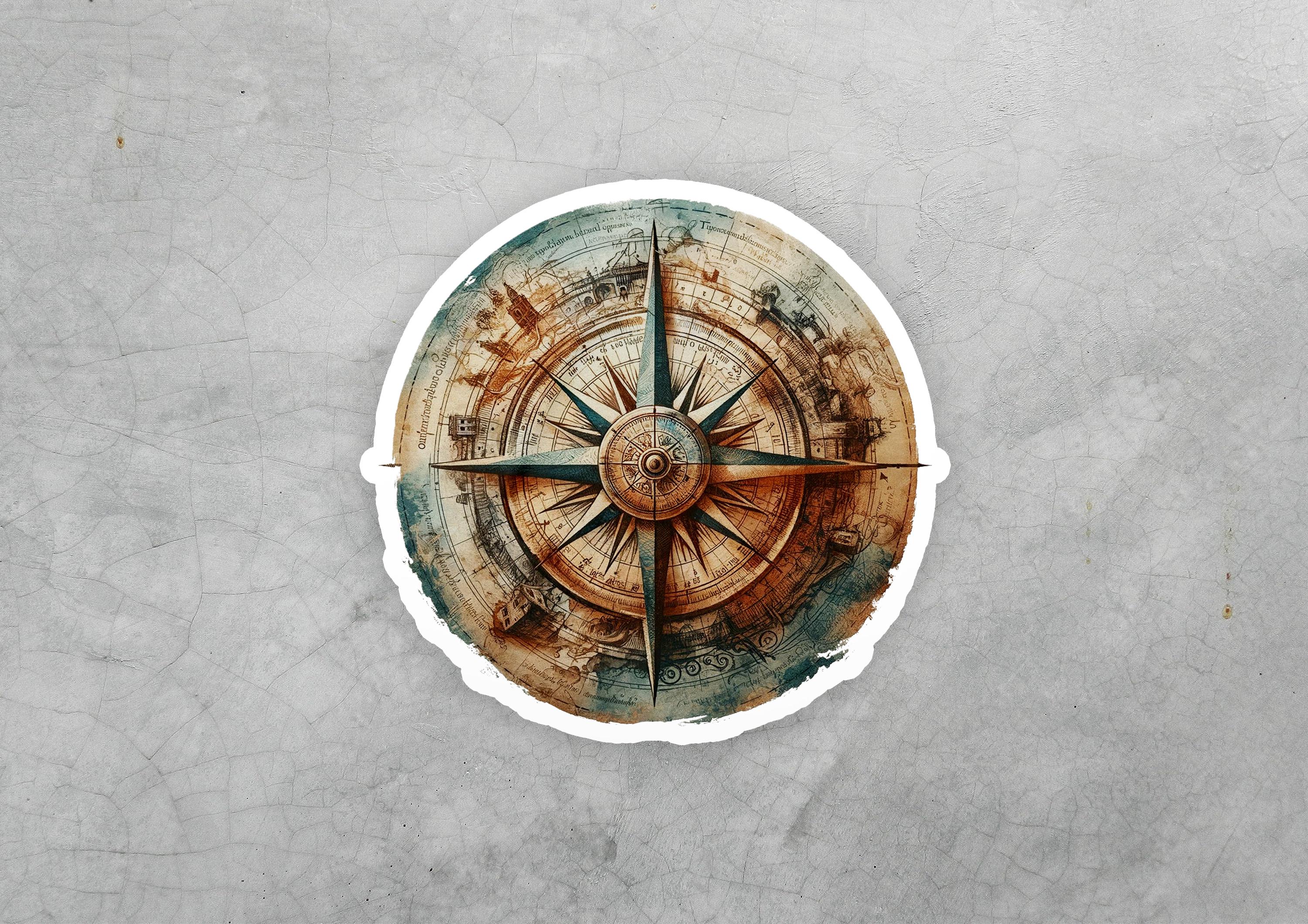 Compass Map Watercolor Vinyl Sticker | Dishwasher Safe & Durable ...