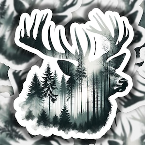 Deer Buck in Woods 1 Vinyl Sticker | Dishwasher Safe & Durable | Custom Sizes | Fast Shipping | Made in USA