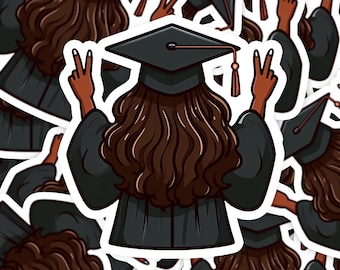 African American Graduate Girl 2 Vinyl Sticker | Dishwasher Safe & Durable | Custom Sizes | Fast Shipping | Made in USA