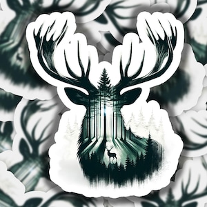 Deer Buck Antlers Forest Hunting Season 2 Vinyl Sticker | Dishwasher Safe & Durable | Custom Sizes | Fast Shipping | Made in USA