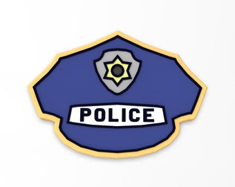 Police Hat Cookie Cutter 2-Piece, Outline & Stamp 1 - SHARP EDGES - FAST Shipping - Choose Your Own Size!