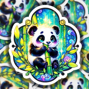 Panda Eating Bamboo 1 Vinyl Sticker | Dishwasher Safe & Durable | Custom Sizes | Fast Shipping | Made in USA 1