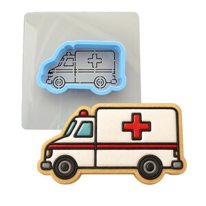Ambulance Cookie Cutter | Stamp | Stencil - SHARP EDGES - FAST Shipping - Choose Your Own Size! **BUNDLE** Cutter + Stencil