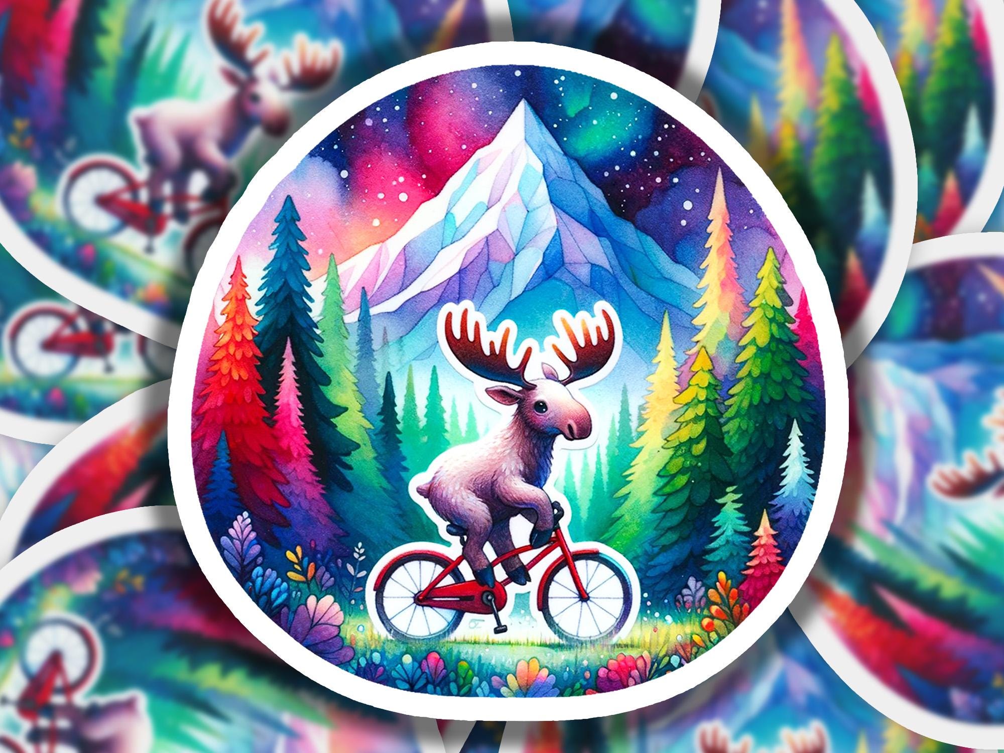 Moose Riding Bike 4 Vinyl Sticker | Dishwasher Safe & Durable | Custom ...
