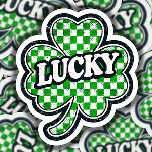 Lucky 3 Leaf Clover Checkered Vinyl Sticker | Dishwasher Safe & Durable | Custom Sizes | Fast Shipping | Made in USA 1