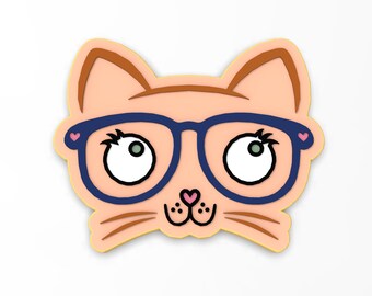 Cat with Glasses Cookie Cutter | Stamp | Stencil - SHARP EDGES - FAST Shipping - Choose Your Own Size! #1