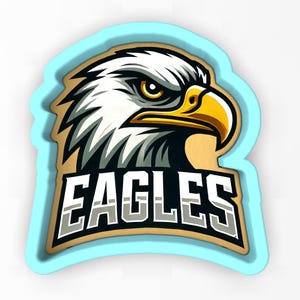 May include: A stylized eagle head logo with the word "EAGLES" in bold, outlined letters. The eagle features white and gray feathers, a yellow beak, and a focused gaze. The logo is set against a light blue background.