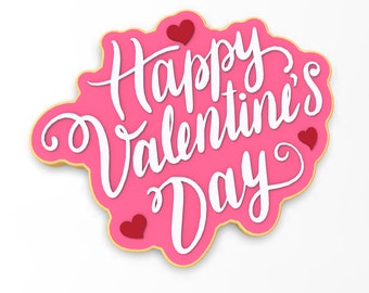 Happy Valentine's Day Heart Cookie Cutter | Stamp | Stencil - SHARP EDGES - FAST Shipping - Choose Your Own Size!