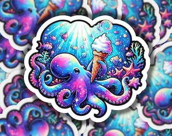 Octopus Icecream 3 Vinyl Sticker | Dishwasher Safe & Durable | Custom Sizes | Fast Shipping | Made in USA 1