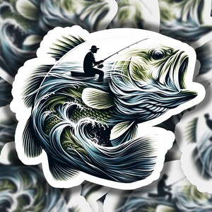 Bass Fishing Rapids Vinyl Sticker | Dishwasher Safe & Durable | Custom Sizes | Fast Shipping | Made in USA