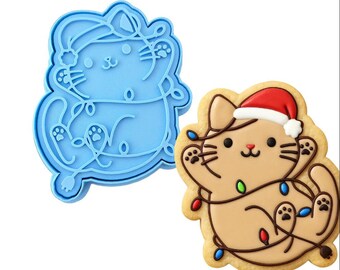 Cat Stuck in Christmas Lights Cookie Cutter | Stamp | Stencil