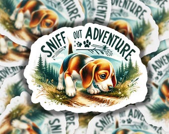Sniff Out Adventure Beagle Funny Vinyl Sticker | Waterproof & Durable | Watercolor Sticker | Custom Sizes | Fast Shipping | Made in USA