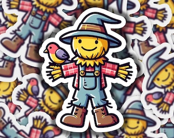 Scarecrow Holding a Bird Vinyl Sticker | Dishwasher Safe & Durable | Custom Sizes | Fast Shipping | Made in USA