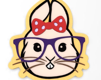 Bunny with Bow and Glasses Cookie Cutter | Stamp | Stencil - SHARP EDGES - FAST Shipping - Choose Your Own Size!