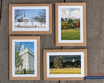 5x7 Seasons of Nauvoo Temple Greeting Cards | Photograph Stitched to Blank Kraft Card | Single Cards