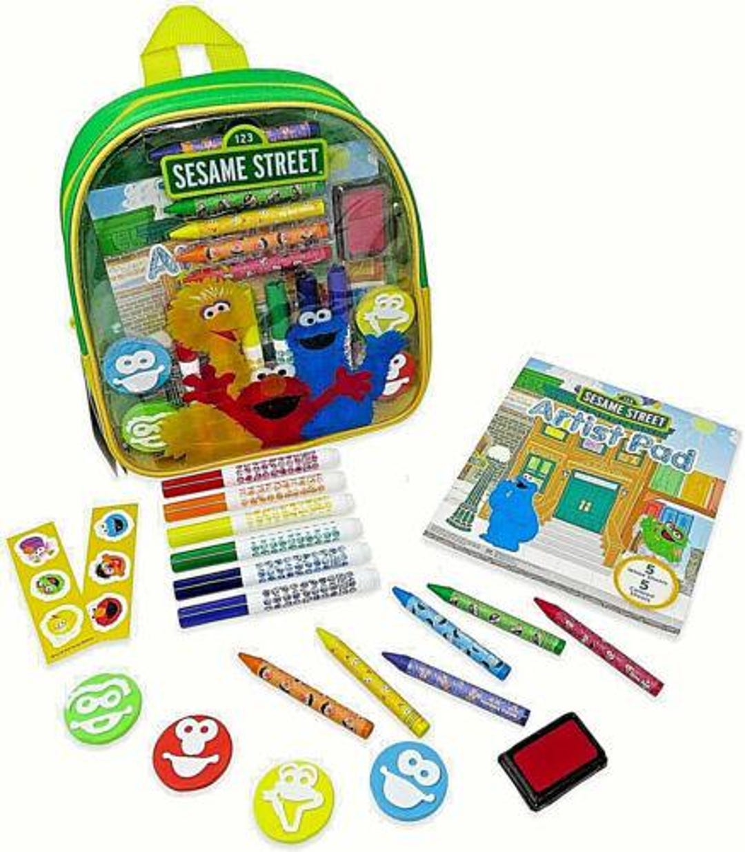 Sesame Street Inspired Art Activity Backpack 20 Piece Markers Crayons ...