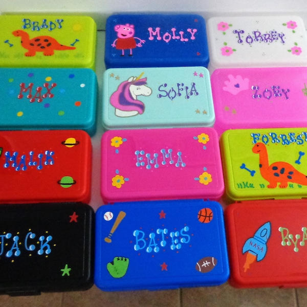 Kids Personalized Pencil Box,School supply box, plastic pencil box, Crayon Stoarge Box