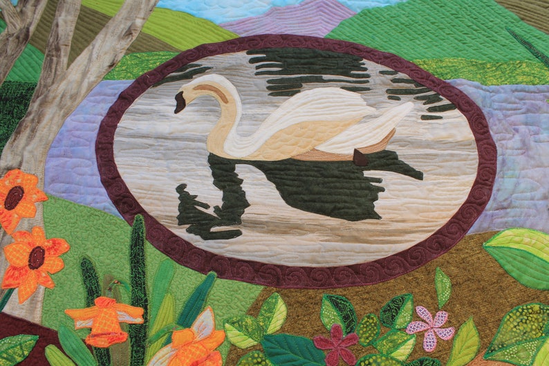 Swan Lake Landscape Applique Quilted Wall Hanging Etsy