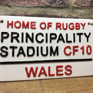 PRINCIPALITY STADIUM-Home of Rugby-Wales-Rugby Street Sign-Rugby Gift-Rugby Union-Sports Plaque-Rugby World Cup-English Rugby-Gifts for him