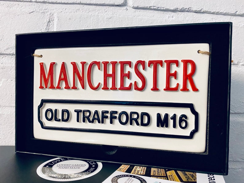 MANCHESTER UNITED-Football Sign-Old Trafford-Football Street Sign-Man United Football Wall Plaque-Football Club-Football Art-Soccer Gifts image 1