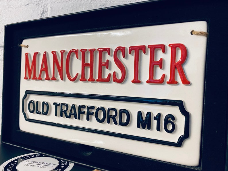 MANCHESTER UNITED-Football Sign-Old Trafford-Football Street Sign-Man United Football Wall Plaque-Football Club-Football Art-Soccer Gifts image 2