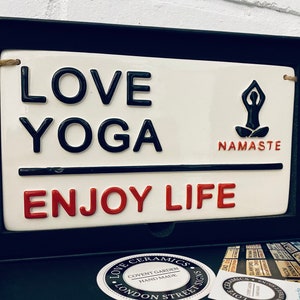 LOVE YOGA-Enjoy Life-Ceramic-Wall Sign-Meditation-Yoga Gifts-Gifts For Yogi&#39;s-Namaste-Exercise-Personal trainer-Fitness-Yoga Quotes-Relax