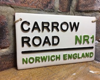 Handmade Carrow Road Ceramic Football Sign - Norwich England, football gifts, Father’s Day gift