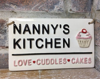 NANNY&#39;S KITCHEN-Love-Cuddles-Cakes-London Street Sign-Kitchen Decor-Nanny Wall Sign-Best Nanny-Best Grandma-Nan-Cupcakes-Nana-Love you Nanny