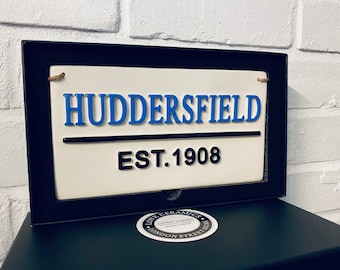 HUDDERSFIELD TOWN-John Smiths Stadium-Football Wall Sign-Football Plaque-Man Cave-Home Bar Decor-Soccer-Games room-Fathers Day