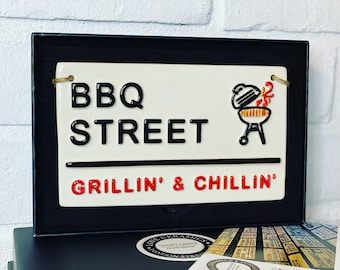 BBQ STREET-Grilling & Chilling-London Street Sign-Signs for the garden-Patio signs-Barbecue Party-Bbq King-bbq Sign-Bbq accessories
