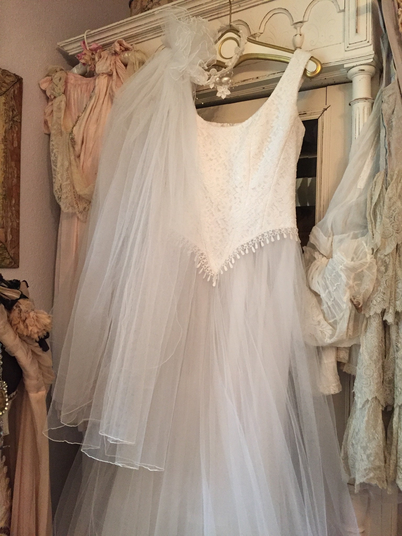 Vintage French Wedding Gown And Veil Etsy