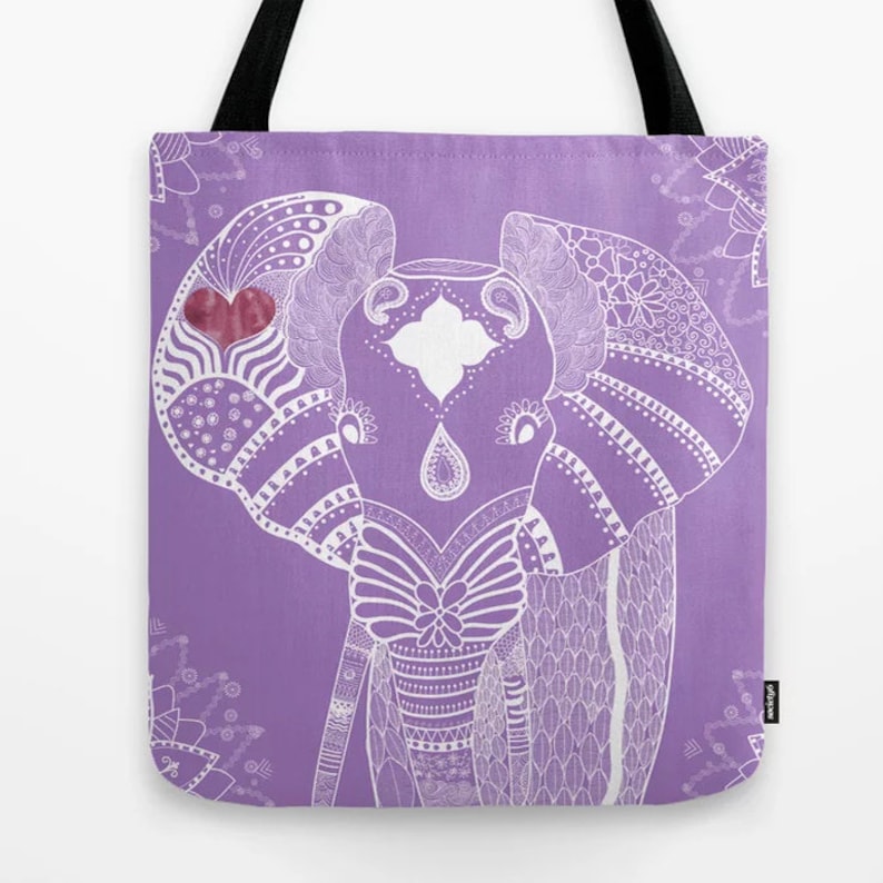 Elephant Tote Bag Animal Personalized Illustration Doodle Gift Ideas for mom Girlfriend Birthday Wild Travel Yoga Beach Women Grocery Cute