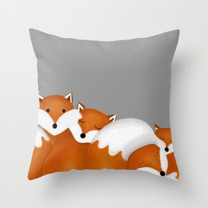 Snuggly Fox Family Pillow | Pillow Case | Sham Cute Woodland Creature Cushion for Cozy Decor Personalized Gift for Kids Girl Boy Women Sweet