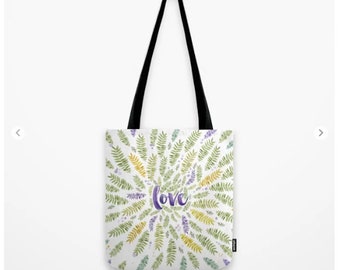 Leaves Tote Bag Love Quote - 13x13 16x16 18x18 - Duffle Weekend Green Birthday Gift Women Friend Nature Floral Beach Market Carry on travel