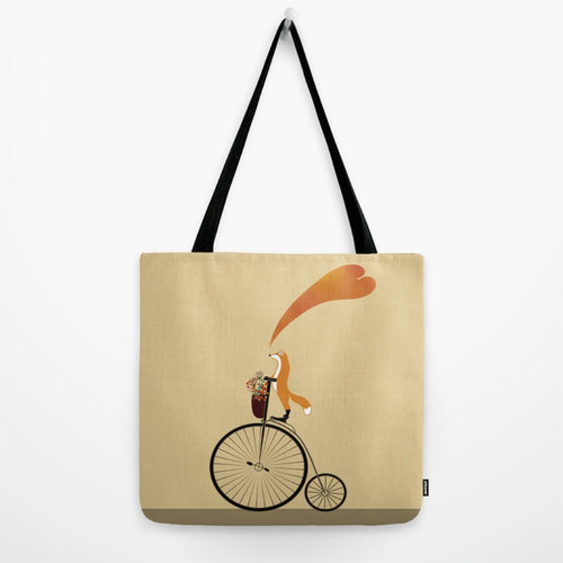 Fox Tote Bag Bicycle Personalized Animals Small Medium Large Etsy