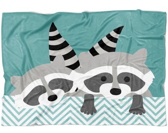 Raccoon Blanket Cute Personalized Sherpa fleece or minky Baby Kids Toddler Women Wife husband Daughter Gift Ultra Soft Bedding Birthday Sofa