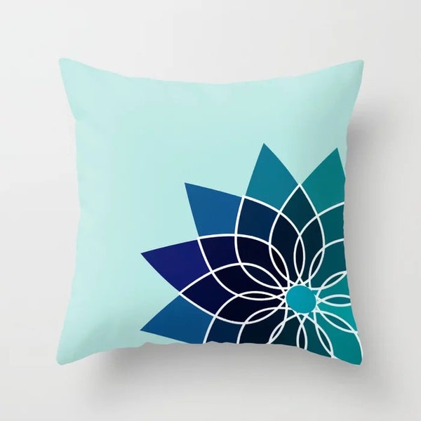 Serene Lotus Flower Pillow - Unique Zen Aqua Floral Modern Cushion for Peaceful Home Decor Gift for Women Boyfriend Wife