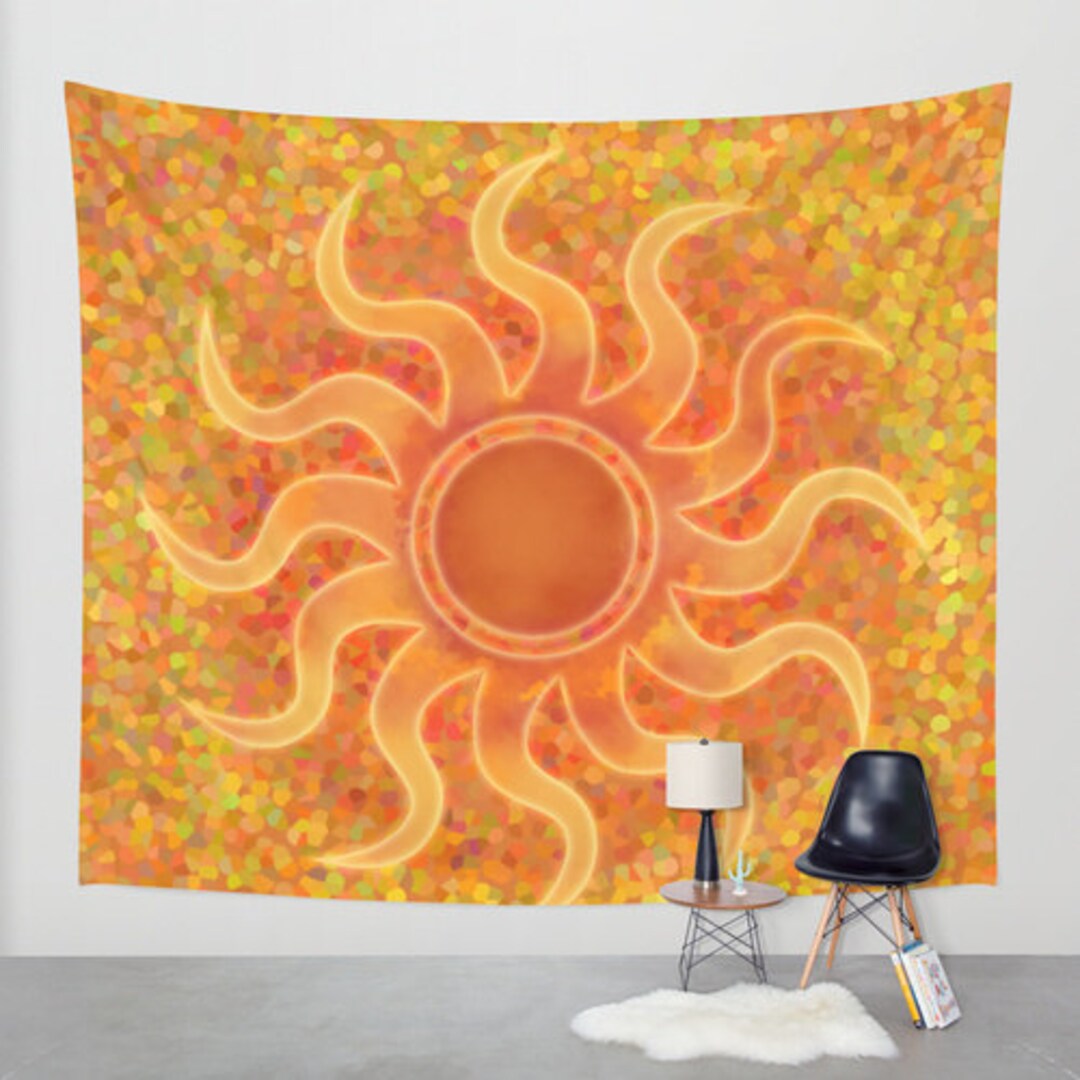 Sun Tapestry, Nature Tapestries Orange Wall Art Hanging Abstract Mosaic