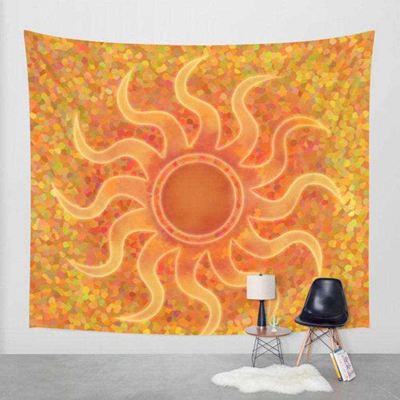 Sun Tapestry Nature Tapisseries Orange Wall Art Hanging Etsy