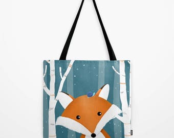 Fox Tote Bag personalized - 13x13 16x16 18x18 - Cute Animals Woodland Birthday Gift Womens Teens Girls Beach Pets Market Grocery Red fox