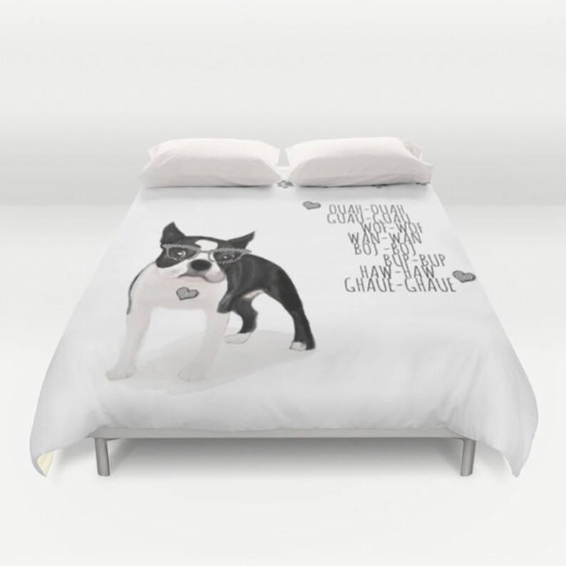 Dog Duvet Cover Boston Terrier Full Size King Queen Image 0