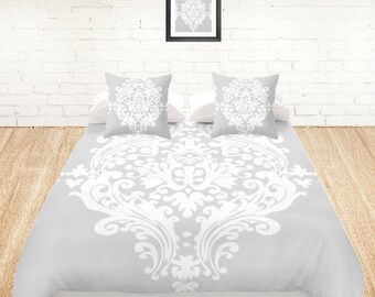 Damask Duvet Cover Pattern Personalized Color Floral Modern Boho Women - full queen king sets - Bohemian Bedding sheet Gift Urban Chic decor