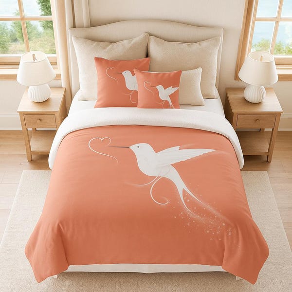 White Hummingbird Duvet Cover – Ethereal Bird Bedding
