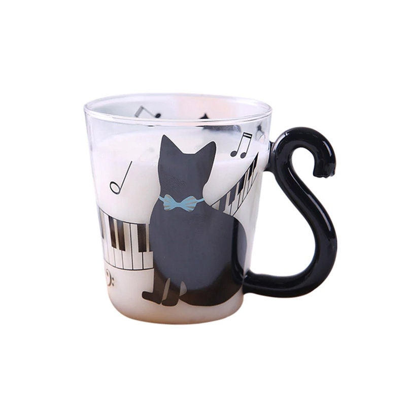 Black Cat Mug Glass Cup Tea 10 oz Water Milk Gift for kids Etsy